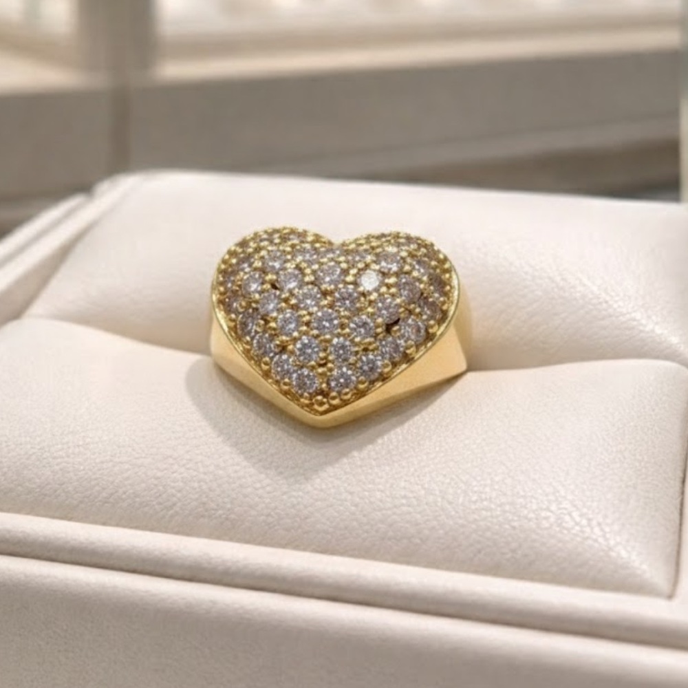 Gold Heart Ring with Crystals